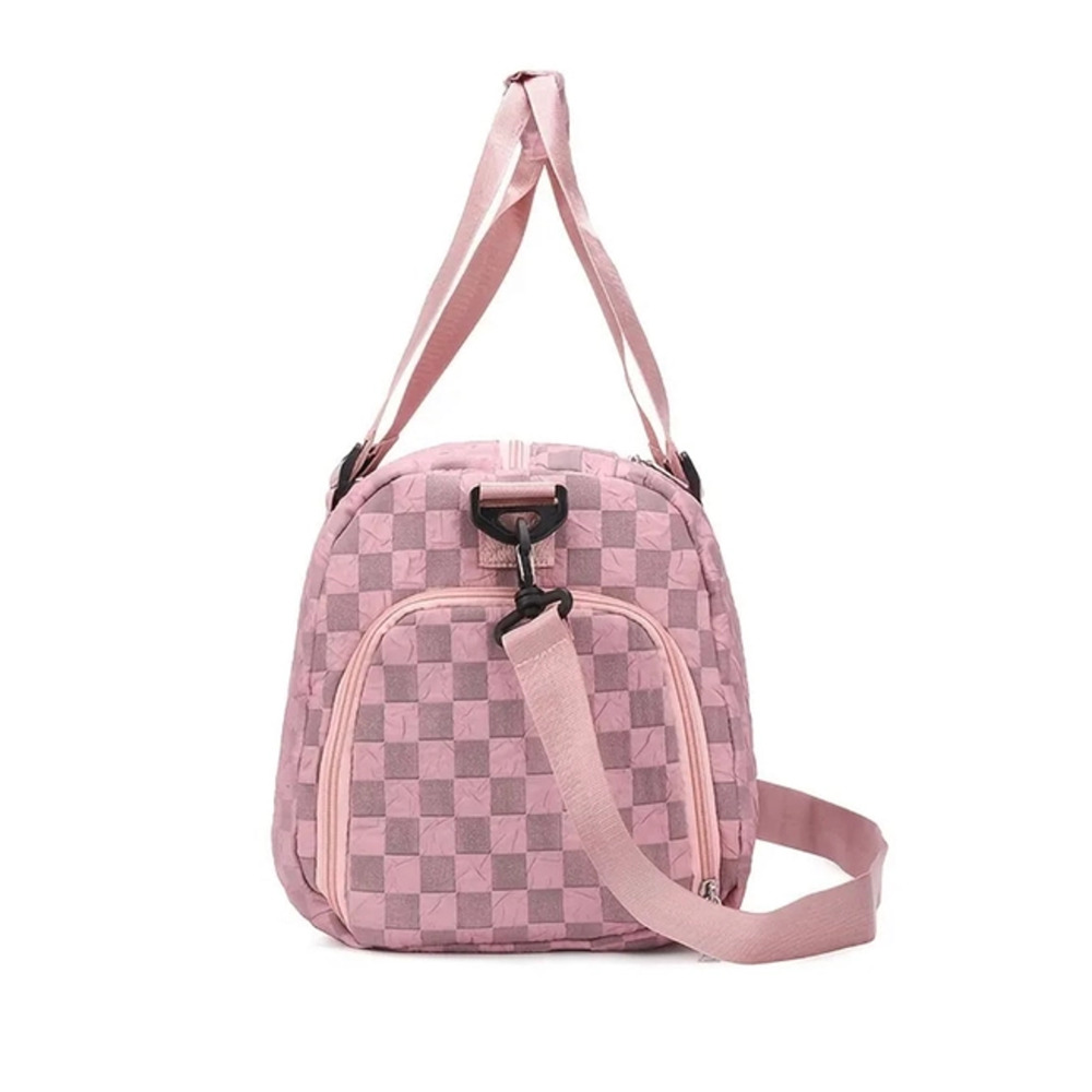 Textured Checkered Travel Duffel Weekender Pink - Picture 2 of 9
